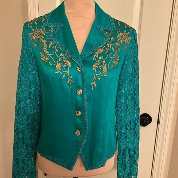 Vintage Together turquoise two-piece pantsuit size 4 - Picture 2 of 16